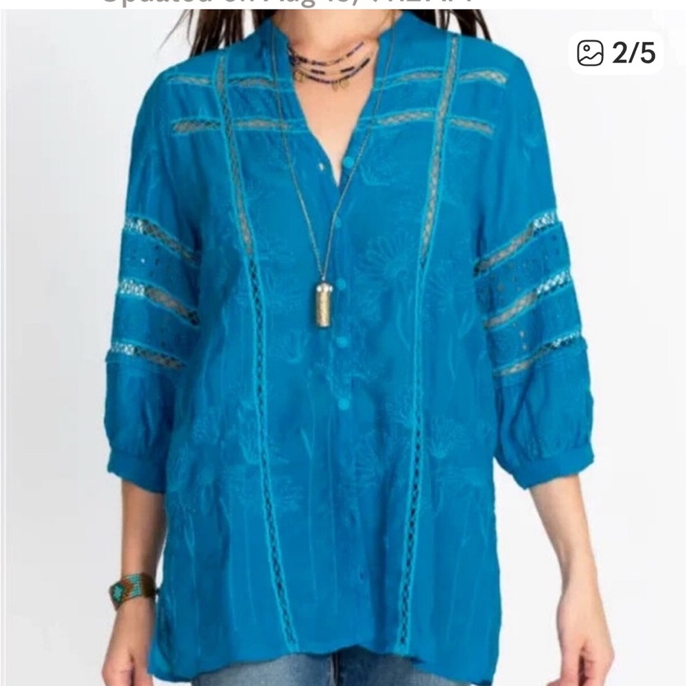Johnny Was XXL Electric Blue Embroidered Top NWOT